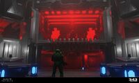 Concept art of John-117 looking up at the throne room.