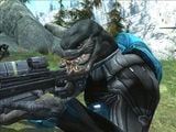 The model of an armorless Sangheili in Halo: Reach via a hologram glitch.