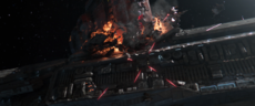 UNSC Infinity being rammed by a Banished dreadnought, from the Halo Infinite Campaign Launch Trailer