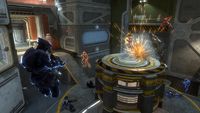 Several combatants battling on Condemned, one of whom wears the armor.