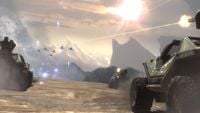 UNSC ground forces charge a Covenant formation in the Battle at Szurdok Ridge