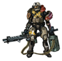 Another concept art of Jorge with the helmet, knee guards, and left shoulder armor.