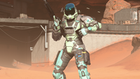 A Spartan-IV wearing a Nexus helmet with the HUL/BNR/ORIGO attachment on Oasis.