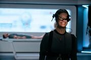 Jen Taylor on set playing Cortana.