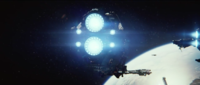 The back of a Marathon-class heavy cruiser.