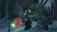 Jiralhanae, Kig-Yar and Mgalekgolo approaching the lab entrance.