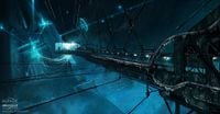 Concept art of Dr. Halsey's lab at the heart of the Forerunner vessel.