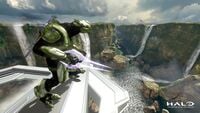 A Sangheili wearing the Scion harness on Edge.