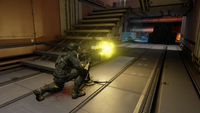 A Marine gunner engages the Covenant aboard Cairo Station in Halo 2: Anniversary.