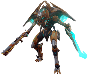 A render of a Knight Excavator wielding the Loathsome Thing in Halo 5: Guardians.