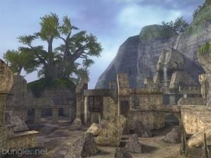 Promotional image for Halo 2 Killtacular Pack featuring the multiplayer map Sanctuary. Screenshot from the Halo 2 press kit.