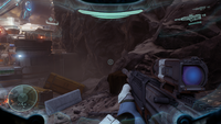 The HUD of the Technician armor in Halo 5: Guardians.