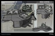 An early model for the UNSC Airpad, with several Falcons docked on the runway. Later builds would see these Falcons replaced with AV-22 Sparrowhawks, before the design was changed completely.